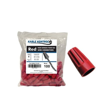 KABLE KONTROL Kable Kontrol® Electrical Wire Connectors Nuts - Non - Winged - Fits Wire 12 - 10 AWG - 100 Pcs - Red WNUT-76-RD-100